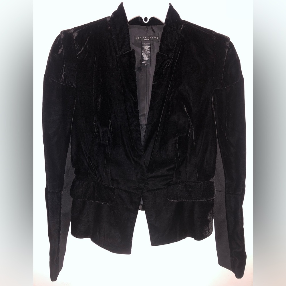 Black Velvet Women's Jacket velveteen blazer top coat tailored petite
